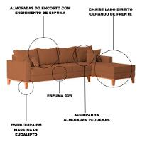 Sofá 4 Lugares Beny Com Chaise Direito Linho Terracota - 3