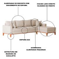 Sofá 4 Lugares Beny Com Chaise Direito Linho Bege - 3