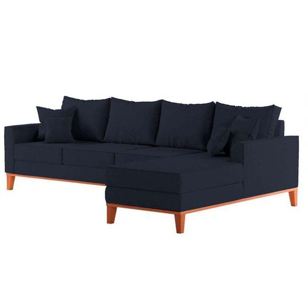 Sofá 4 Lugares Beny Com Chaise Direito Linho Azul - 4