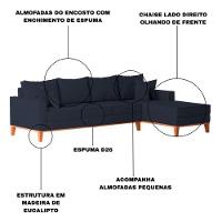 Sofá 4 Lugares Beny Com Chaise Direito Linho Azul - 3