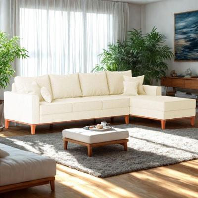 Sofá 4 Lugares Beny Com Chaise Direito Corino Bege