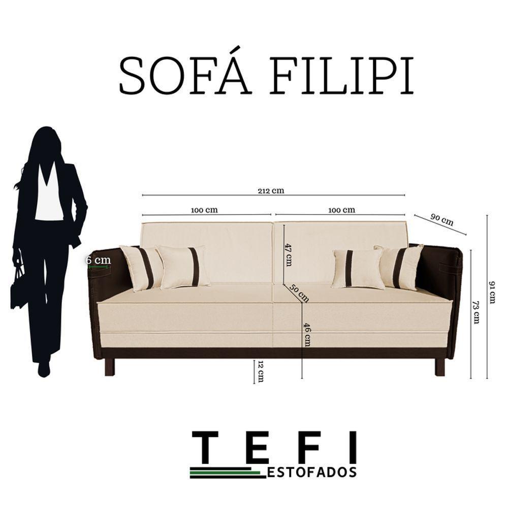 Sofá 3 Lugares Modular Filipi 2,12m Sala Recepção Clínica Cor:suede Bege-corino Marrom - 5