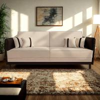 Sofá 3 Lugares Modular Filipi 2,12m Sala Recepção Clínica Cor:linho Bege-corino Marrom - 1