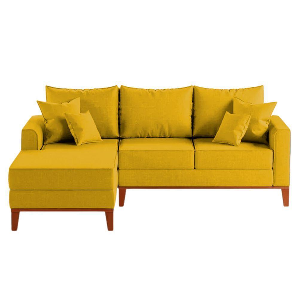 Sofá 3 Lugares Beny Com Chaise Esquerdo Suede Amarelo - 2