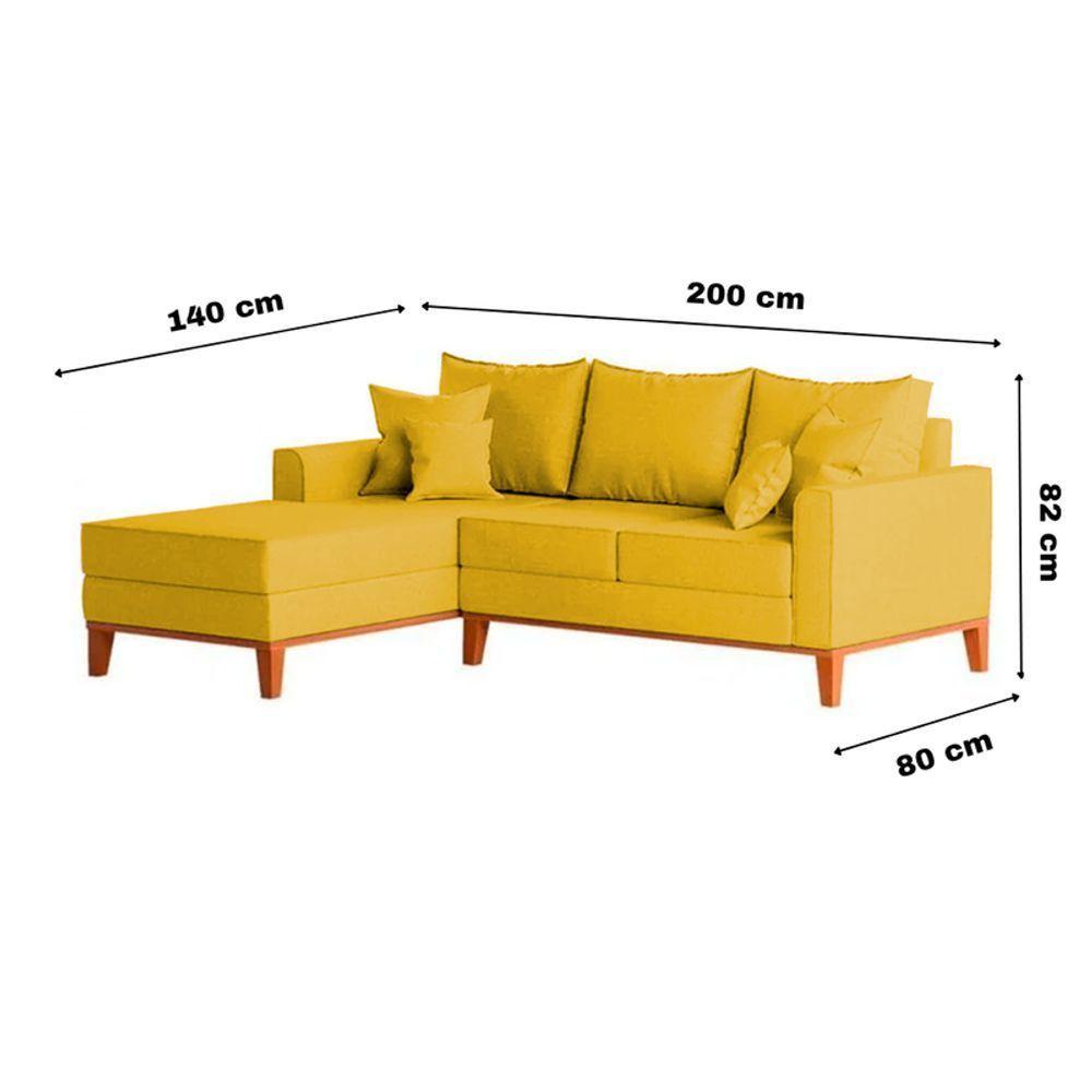 Sofá 3 Lugares Beny Com Chaise Esquerdo Suede Amarelo - 5