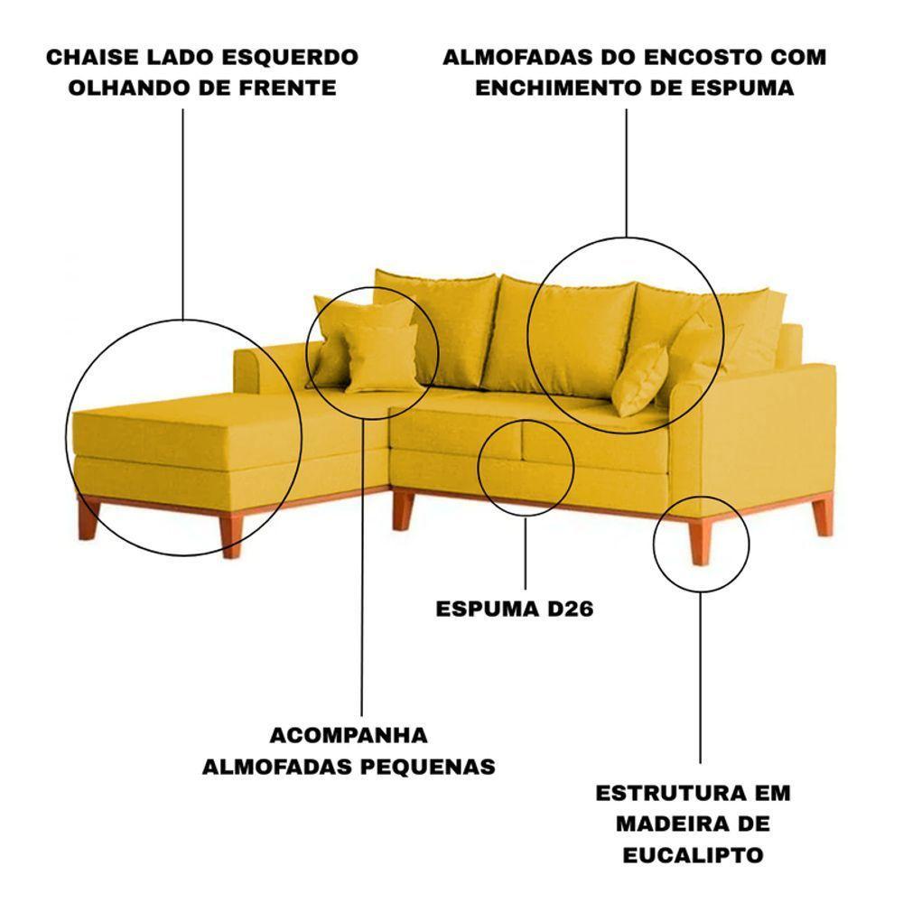 Sofá 3 Lugares Beny Com Chaise Esquerdo Suede Amarelo - 6