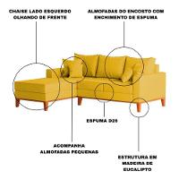Sofá 3 Lugares Beny Com Chaise Esquerdo Suede Amarelo - 6