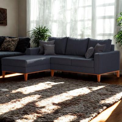 Sofá 3 Lugares Beny Com Chaise Esquerdo Suede Azul