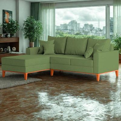 Sofá 3 Lugares Beny Com Chaise Esquerdo Linho Verde Oliva