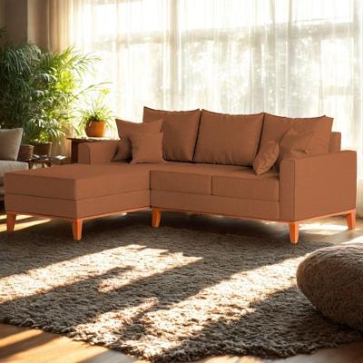 Sofá 3 Lugares Beny Com Chaise Esquerdo Linho Terracota