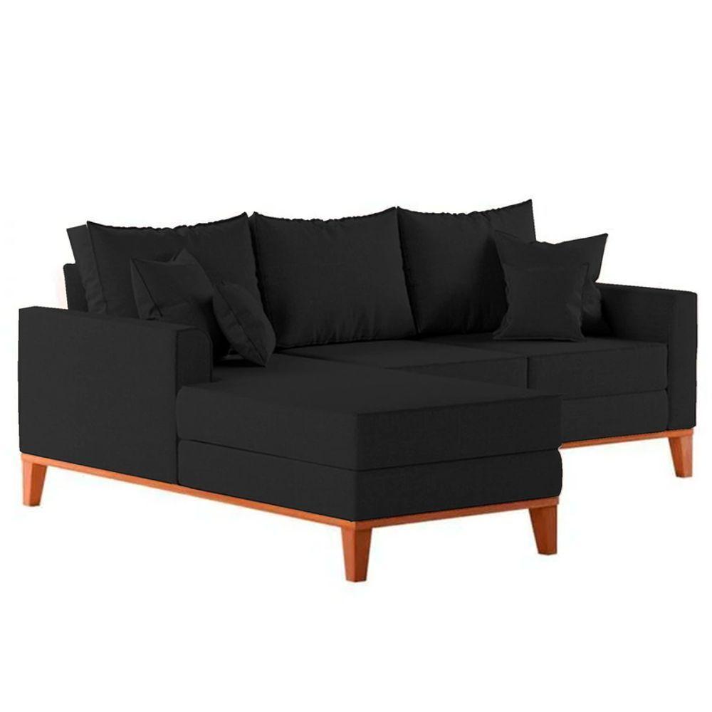 Sofá 3 Lugares Beny Com Chaise Esquerdo Linho Preto - 3