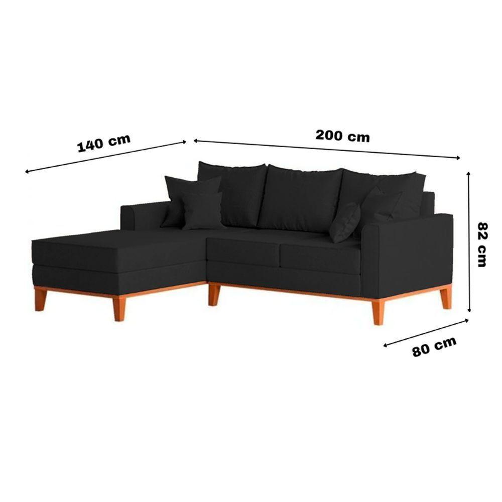 Sofá 3 Lugares Beny Com Chaise Esquerdo Linho Preto - 4