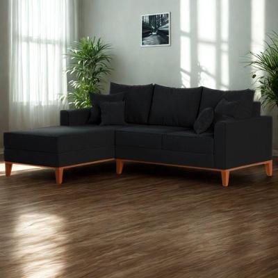 Sofá 3 Lugares Beny Com Chaise Esquerdo Linho Preto