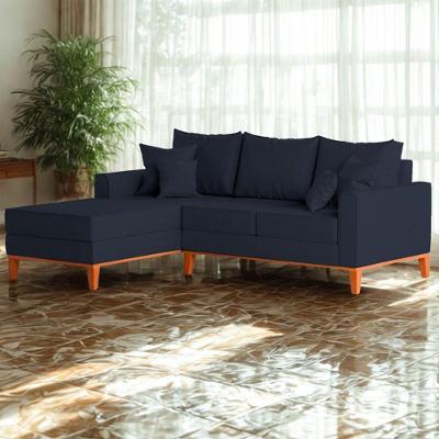 Sofá 3 Lugares Beny Com Chaise Esquerdo Linho Azul