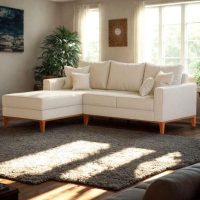Sofá 3 Lugares Beny Com Chaise Esquerdo Corino Bege