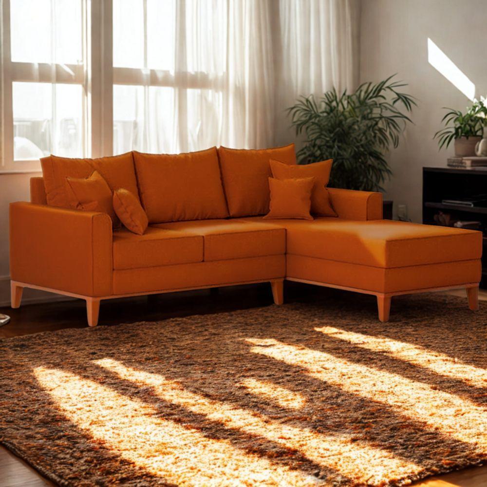 Sofá 3 Lugares Beny Com Chaise Direito Suede Terracota - 1