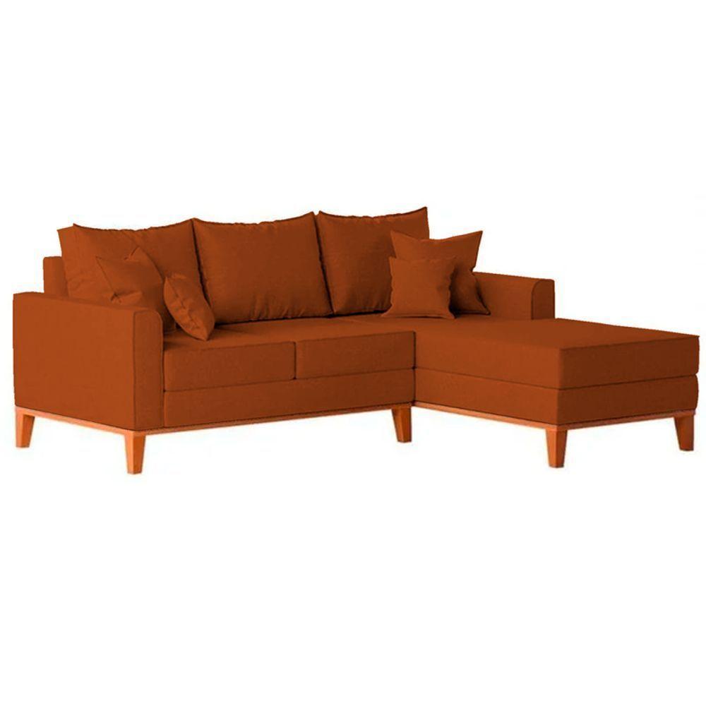 Sofá 3 Lugares Beny Com Chaise Direito Suede Terracota - 3