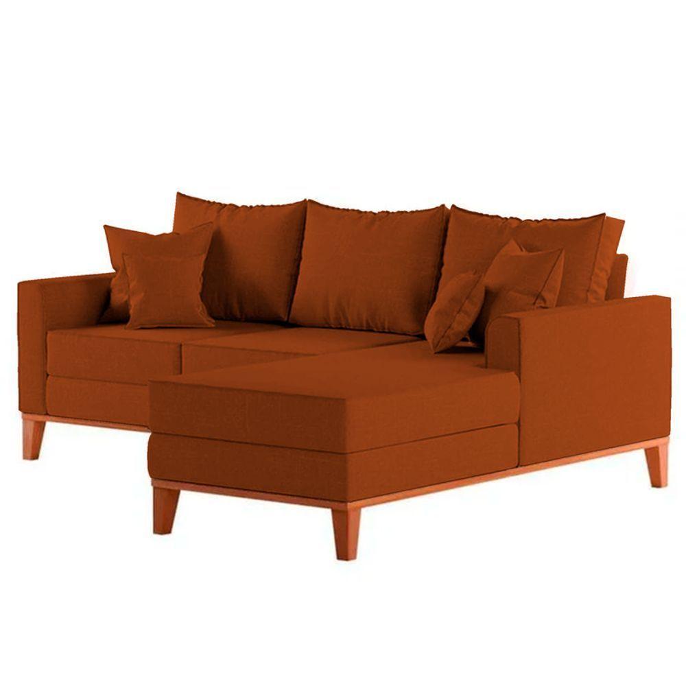 Sofá 3 Lugares Beny Com Chaise Direito Suede Terracota - 4
