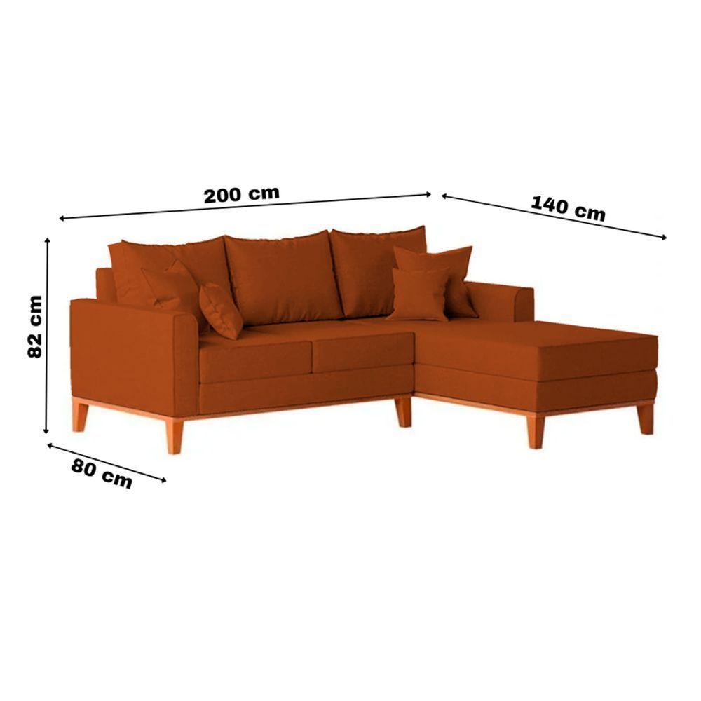 Sofá 3 Lugares Beny Com Chaise Direito Suede Terracota - 5