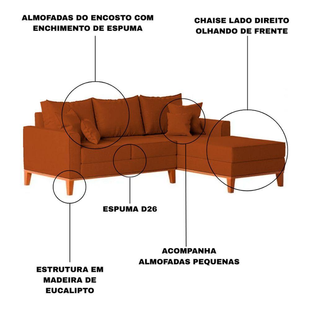 Sofá 3 Lugares Beny Com Chaise Direito Suede Terracota - 6