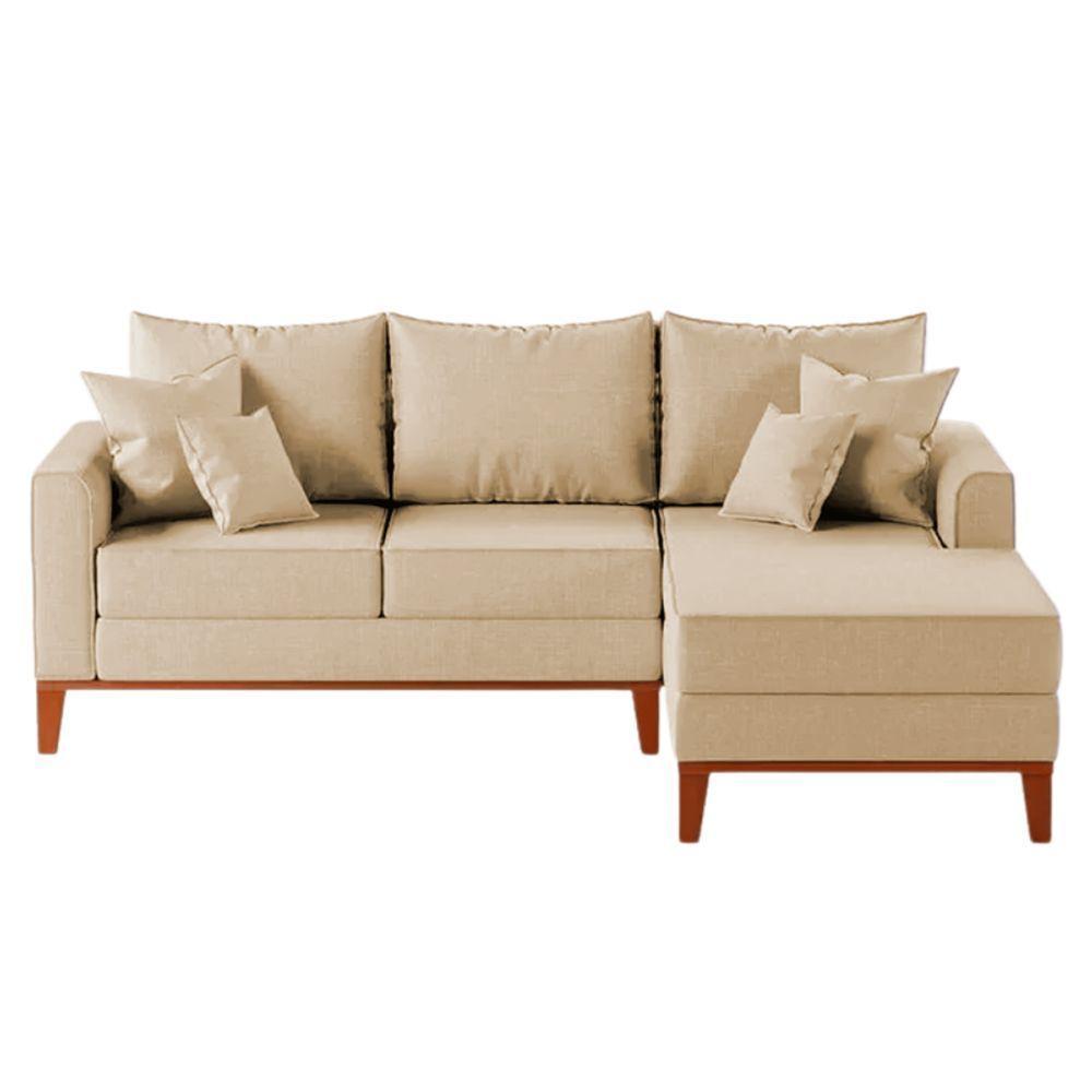 Sofá 3 Lugares Beny Com Chaise Direito Suede Bege - 2