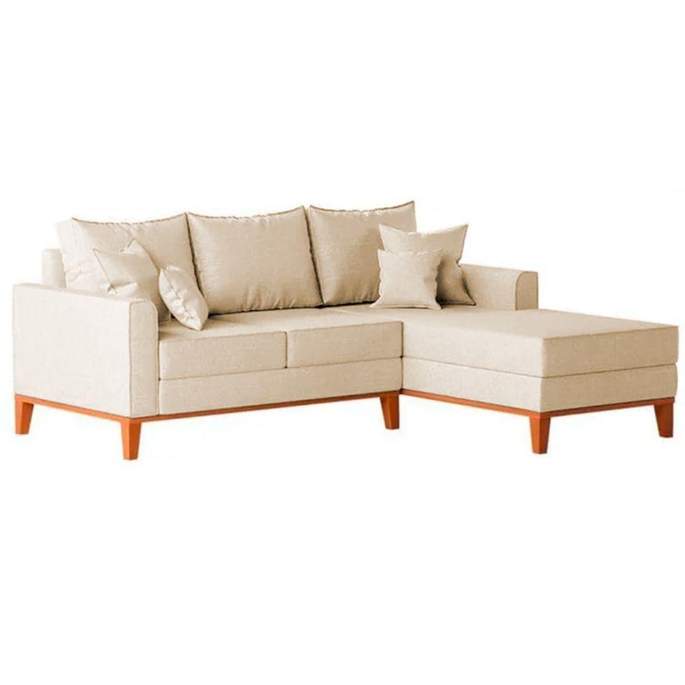 Sofá 3 Lugares Beny Com Chaise Direito Suede Bege - 3