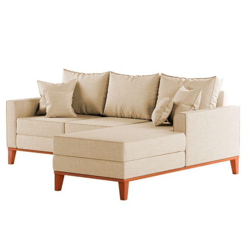 Sofá 3 Lugares Beny Com Chaise Direito Suede Bege - 4