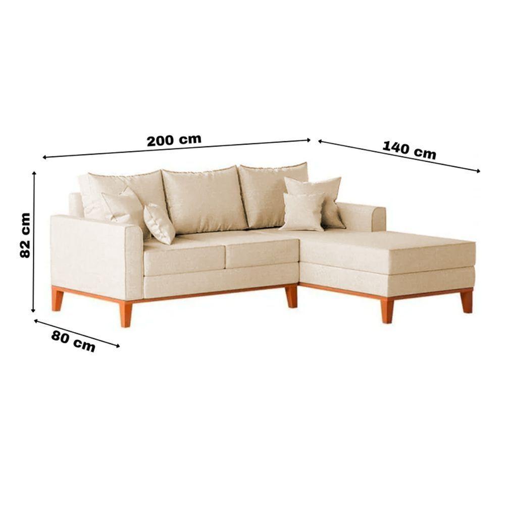 Sofá 3 Lugares Beny Com Chaise Direito Suede Bege - 5