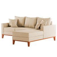 Sofá 3 Lugares Beny Com Chaise Direito Suede Bege