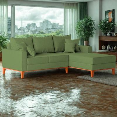 Sofá 3 Lugares Beny Com Chaise Direito Linho Verde Oliva