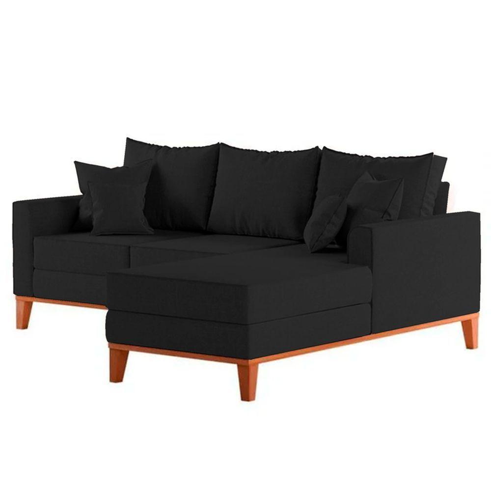 Sofá 3 Lugares Beny Com Chaise Direito Linho Preto - 4
