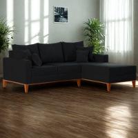 Sofá 3 Lugares Beny Com Chaise Direito Linho Preto - 1