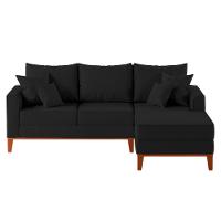 Sofá 3 Lugares Beny Com Chaise Direito Linho Preto - 2