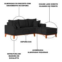 Sofá 3 Lugares Beny Com Chaise Direito Linho Preto - 6