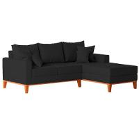 Sofá 3 Lugares Beny Com Chaise Direito Linho Preto - 7