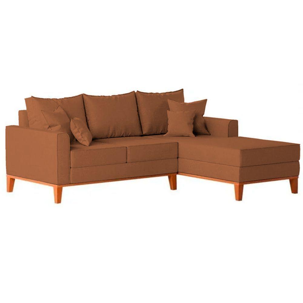 Sofá 3 Lugares Beny Com Chaise Direito Linho Terracota - 3