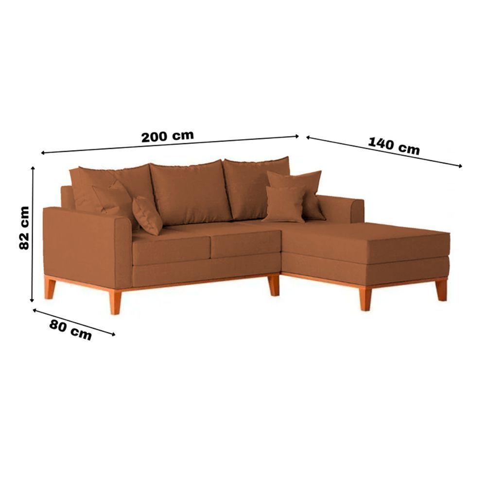 Sofá 3 Lugares Beny Com Chaise Direito Linho Terracota - 5