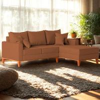 Sofá 3 Lugares Beny Com Chaise Direito Linho Terracota - 1