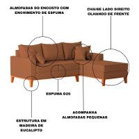 Sofá 3 Lugares Beny Com Chaise Direito Linho Terracota - 6
