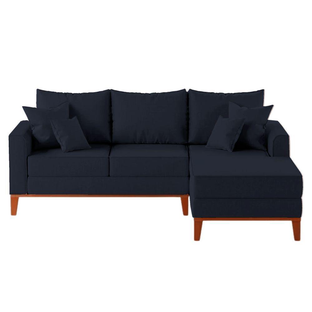Sofá 3 Lugares Beny Com Chaise Direito Linho Azul - 2