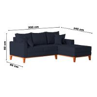 Sofá 3 Lugares Beny Com Chaise Direito Linho Azul - 5