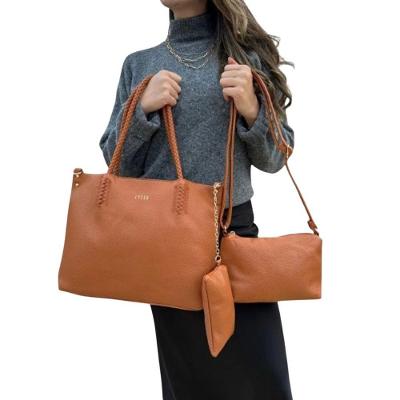 Kit 3 Peças Bolsa Feminina Estilo Tote Lyssa Caramelo