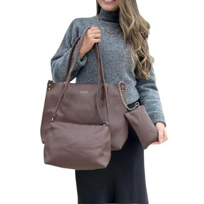 Kit 3 Peças Bolsa Feminina Estilo Tote Lyssa Marrom