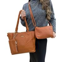 Kit 3 Peças Bolsa Feminina Com Alça Trançada Lyssa Caramelo - 1