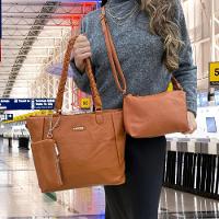 Kit 3 Peças Bolsa Feminina Com Alça Trançada Lyssa Caramelo - 3