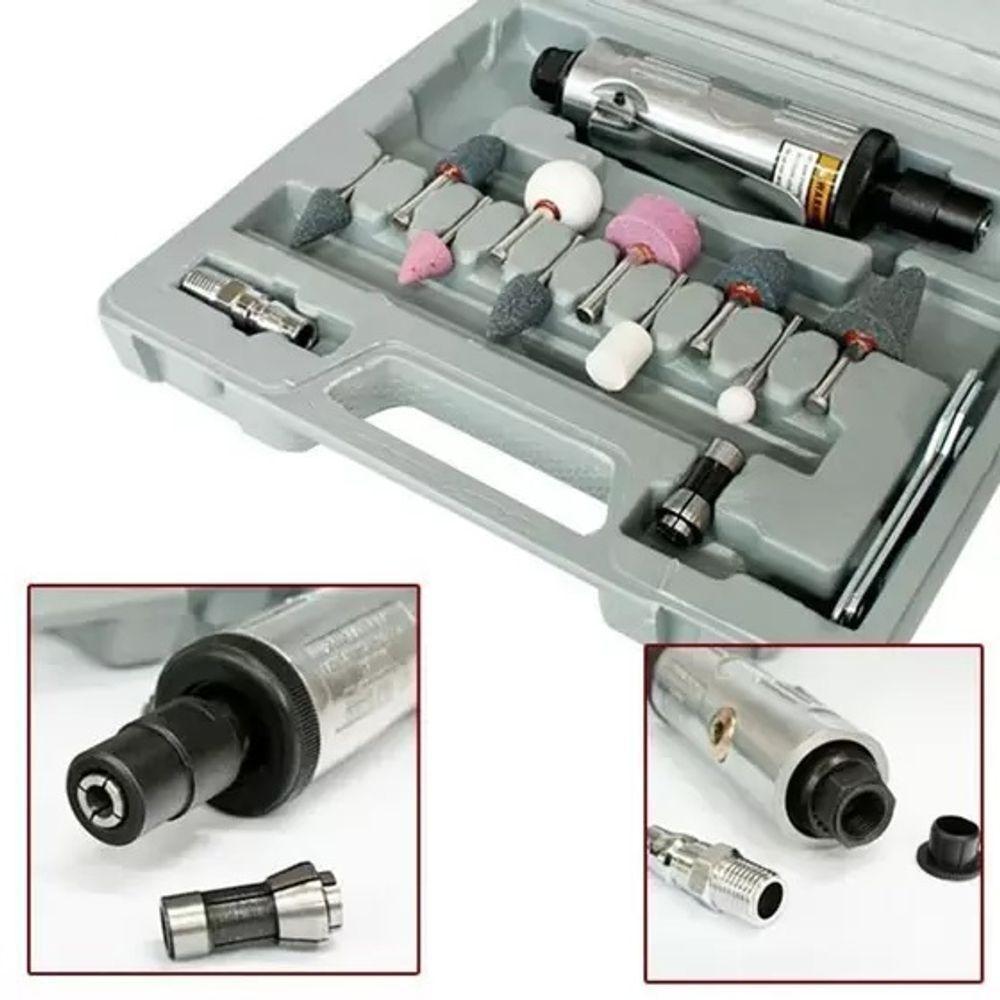 Kit Esmeril Pneumático Mini Retífica Com Trava Jogo Ferramen - 3