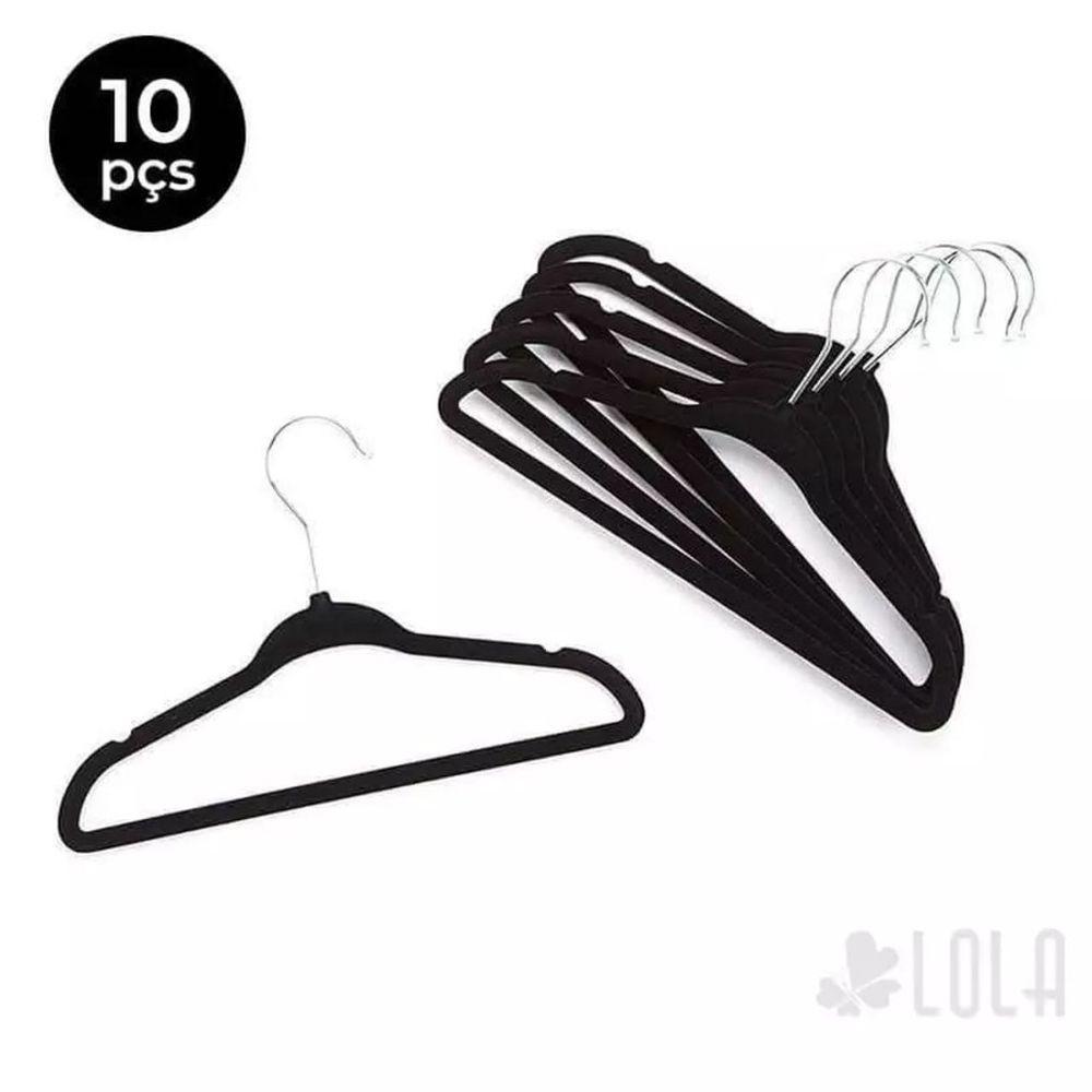 Kit 10 Unidades Cabide Infantil De Veludo 30cm Preto - 1