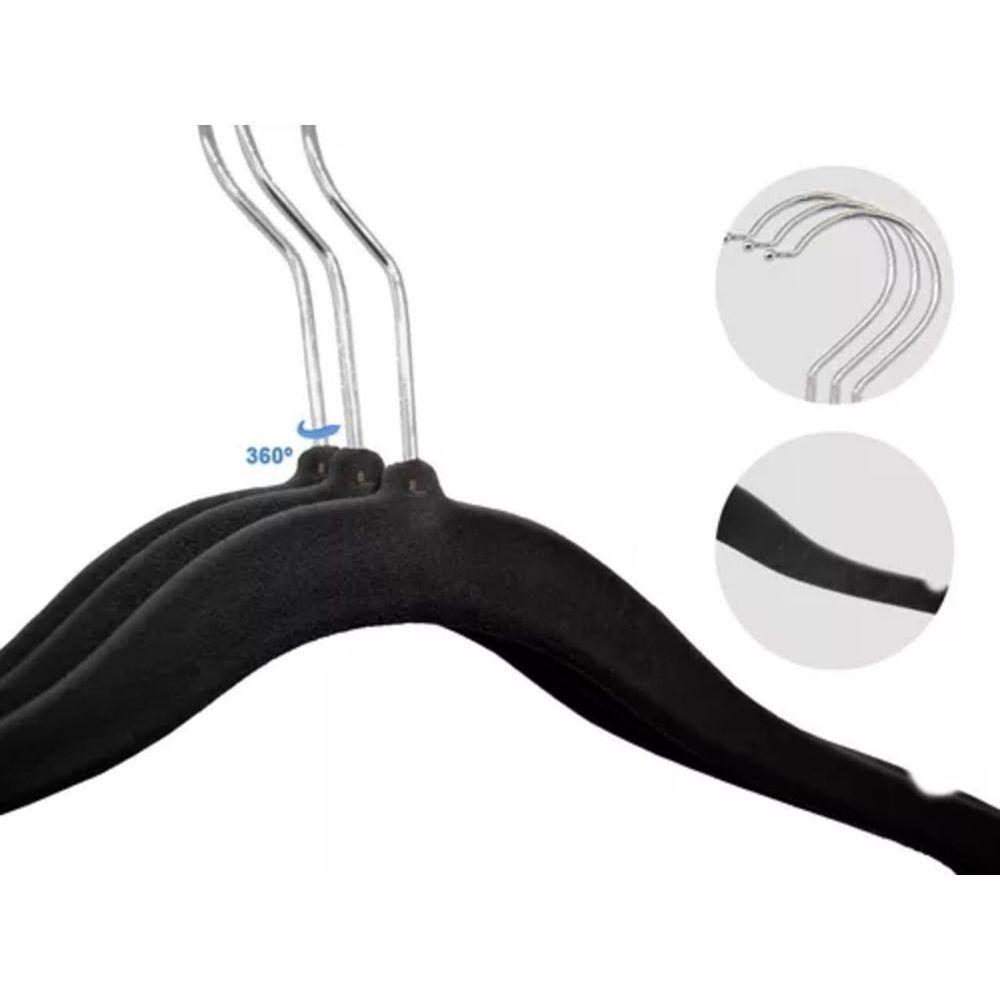 Kit 10 Unidades Cabide Infantil De Veludo 30cm Preto - 6