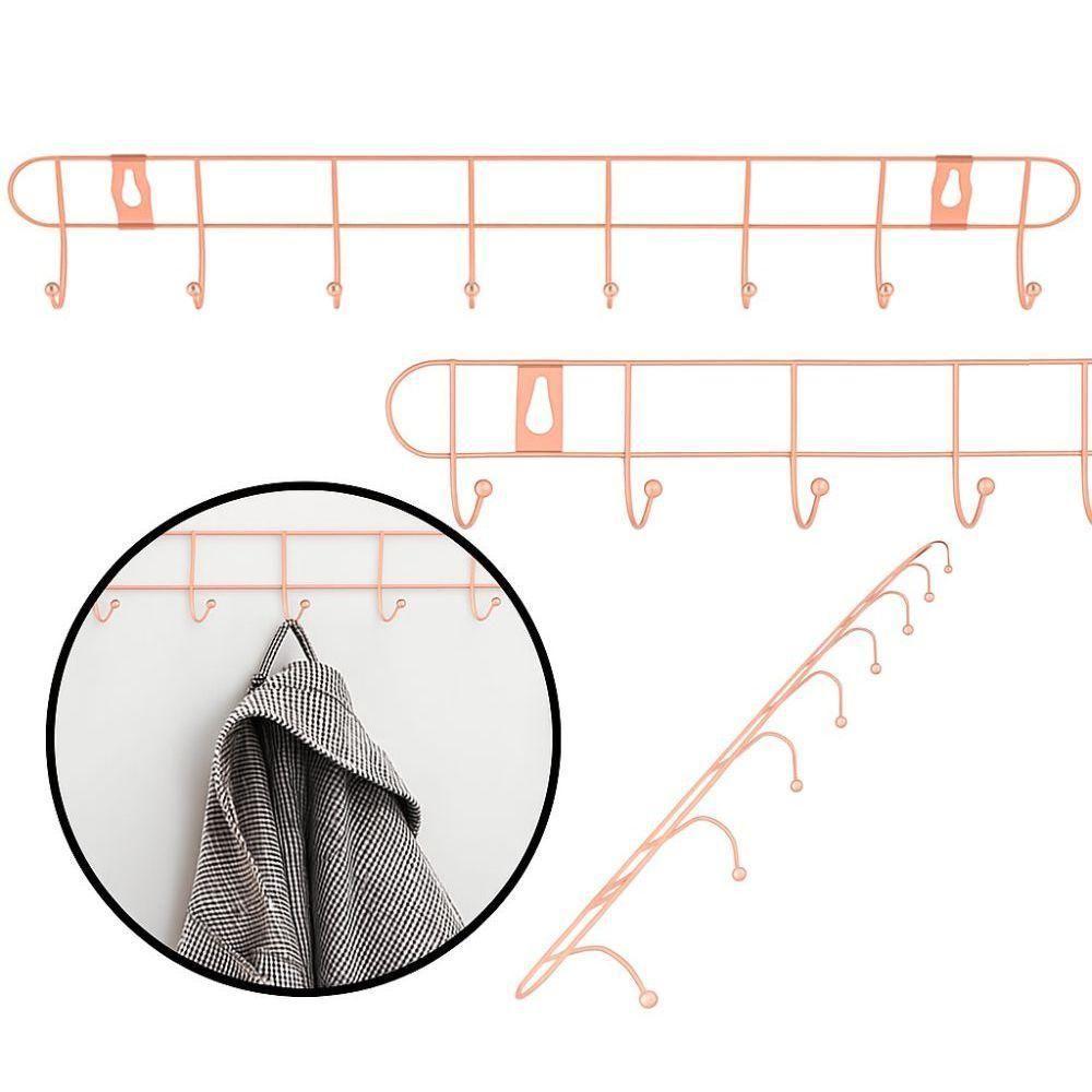 Cabideiro De Parede Rose Gold Suporte Aramado 8 Ganchos Organizador Guarda Roupas Toalhas Multiuso Utensilios Domesticos - 1