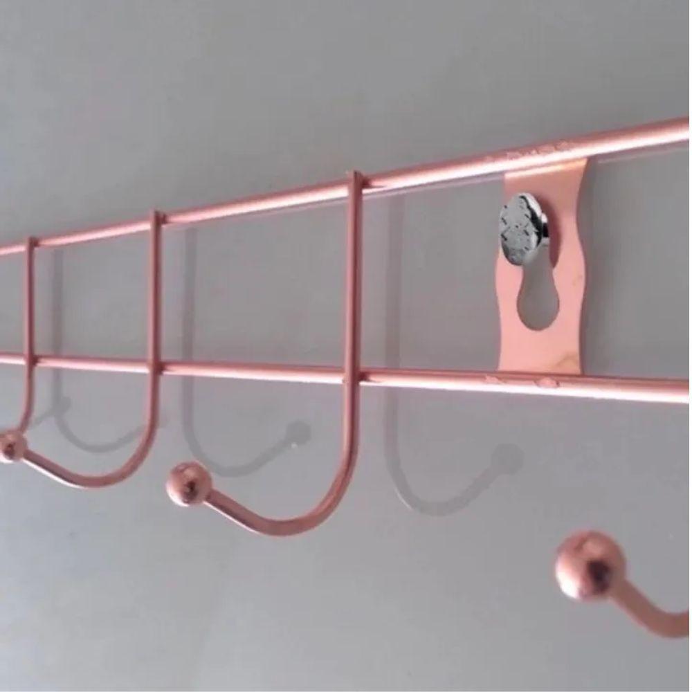 Cabideiro De Parede Rose Gold Suporte Aramado 8 Ganchos Organizador Guarda Roupas Toalhas Multiuso Utensilios Domesticos - 5